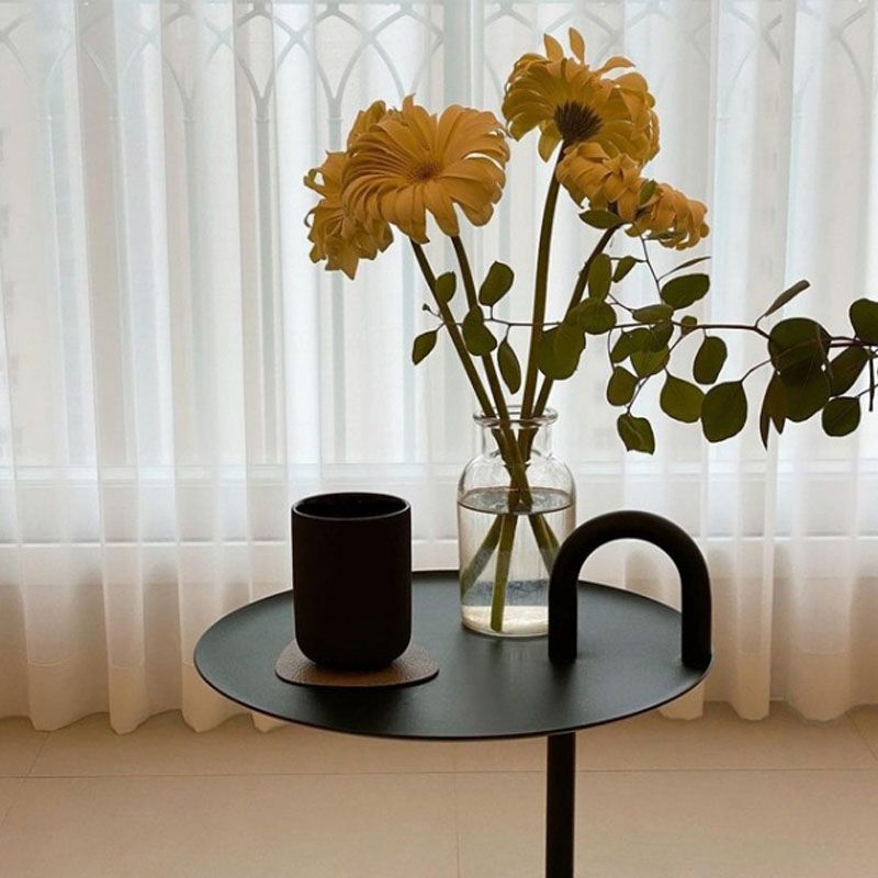 Round Metal Table and Stone Pedestal Base Base Medieval Modern Style Side Table