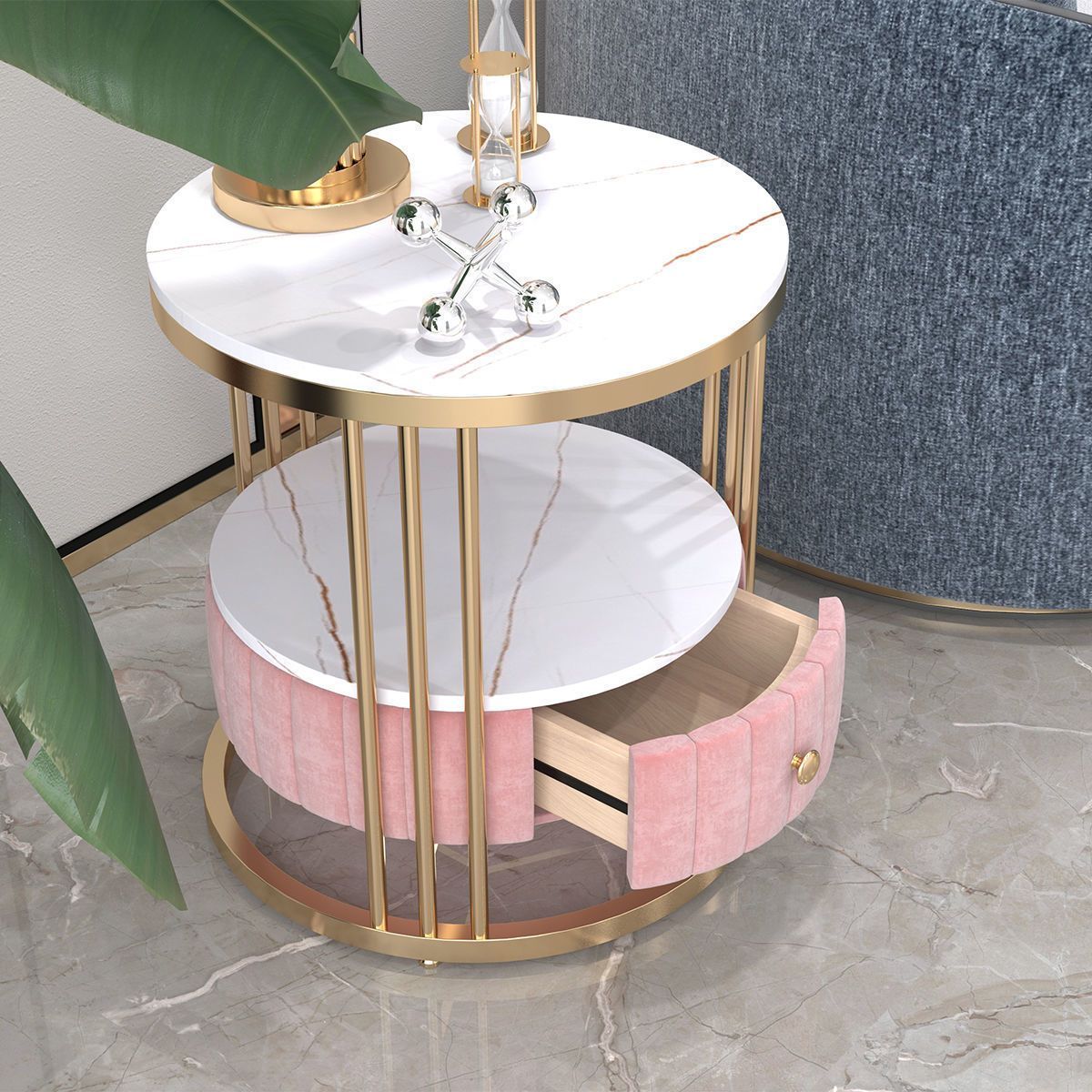 Glamour 1 - Mesa de acento de cajones Nightsand de 21.65 "Mesa nocturna de piedra de altura