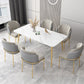 Stone Top Dining Table Industrial Rectangle Table with 4 Gold Legs