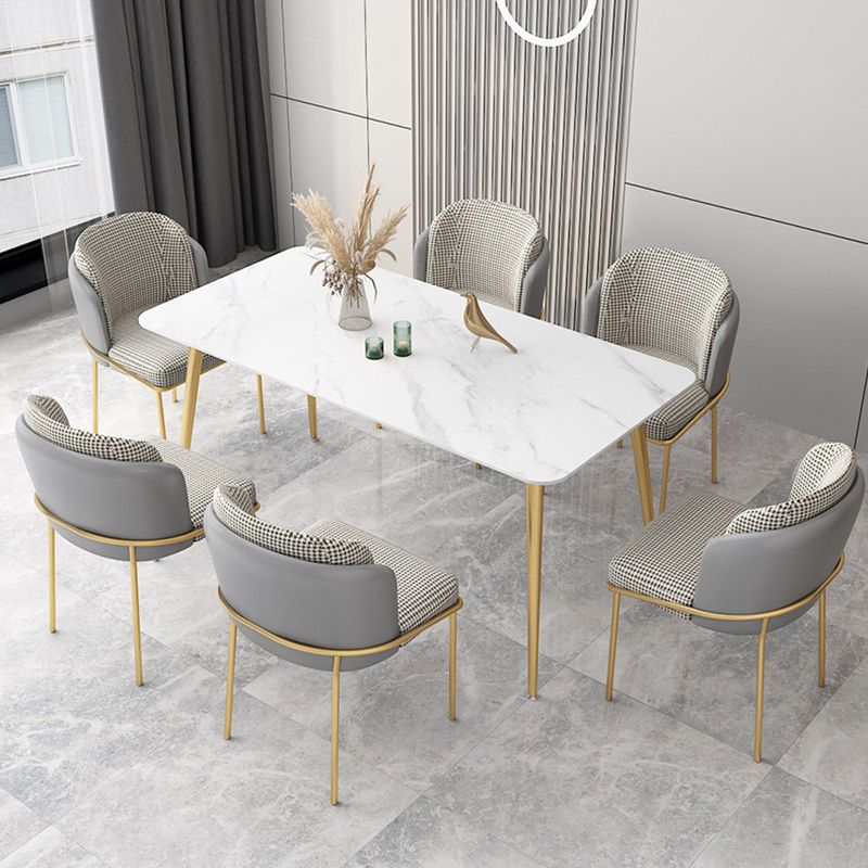 Stone Top Dining Table Industrial Rectangle Table with 4 Gold Legs