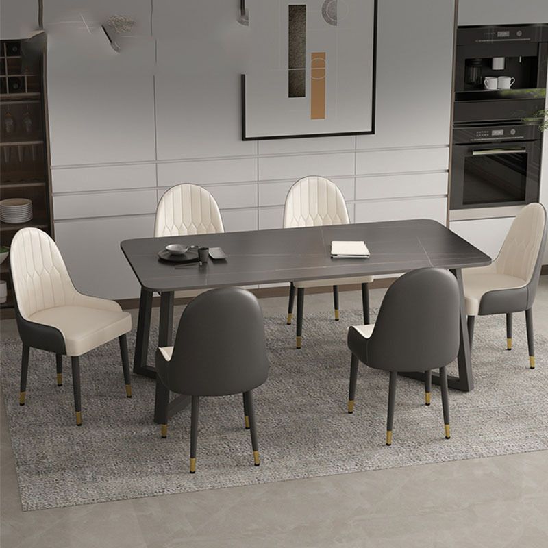 Modern Matte Finish Dining Table for Home Stone Top Dinette Table with Metal Sled Clearhalo 'Dining Tables & Seating' 'Dining Tables' 'dining_table' 'furn' 'furn_dining_table' 'Furniture' 'Kitchen & Dining Furniture' 1200x1200_ebf8521f-c6ef-4dc6-aecc-1dbda856f0ed
