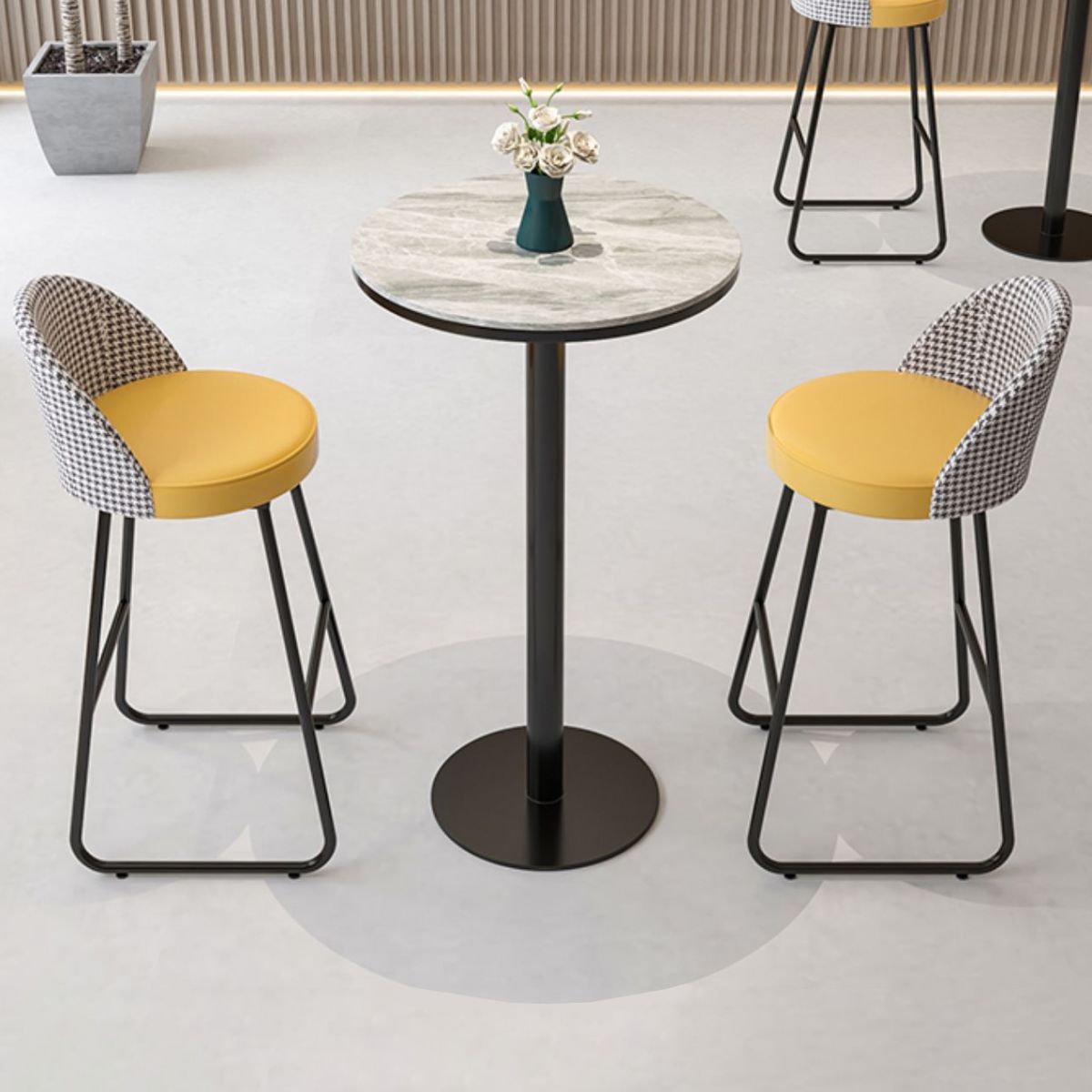 Juego de mesa de bar redonda moderna, mesa de bar con tapa de piedra de 1/3 piezas y taburetes de cuero