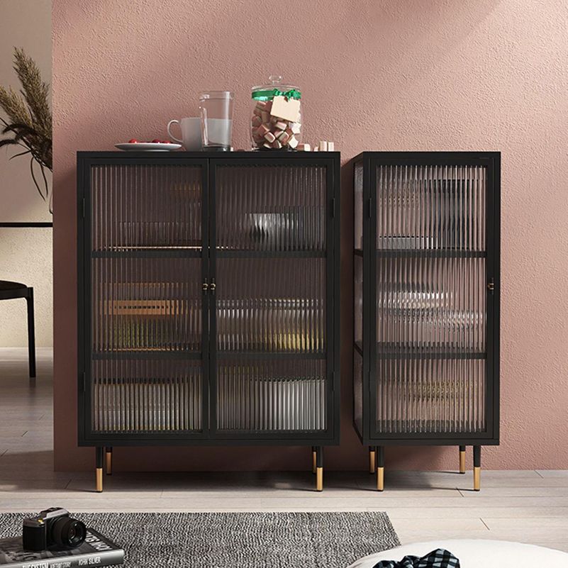 Contemporary Curio Cabinet Glass Doors Metal Storage Cabinet for Living Room