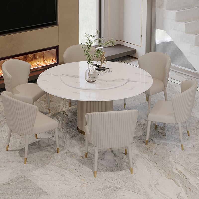 Sintered Stone Top Dining Table Luxury Round Table with Metal Pedestal in White Clearhalo ' dining_table' 'Dining Tables & Seating' 'Dining Tables' 'furn' 'furn_dining_table' 'Furniture' 'furniture_dining_table' 'Kitchen & Dining Furniture' 'kitchen&dining_furn' 'kitchen' 'kitchen_dining_table' 1200x1200_ebf8f2b4-2c22-4706-a70e-e3f49f833312