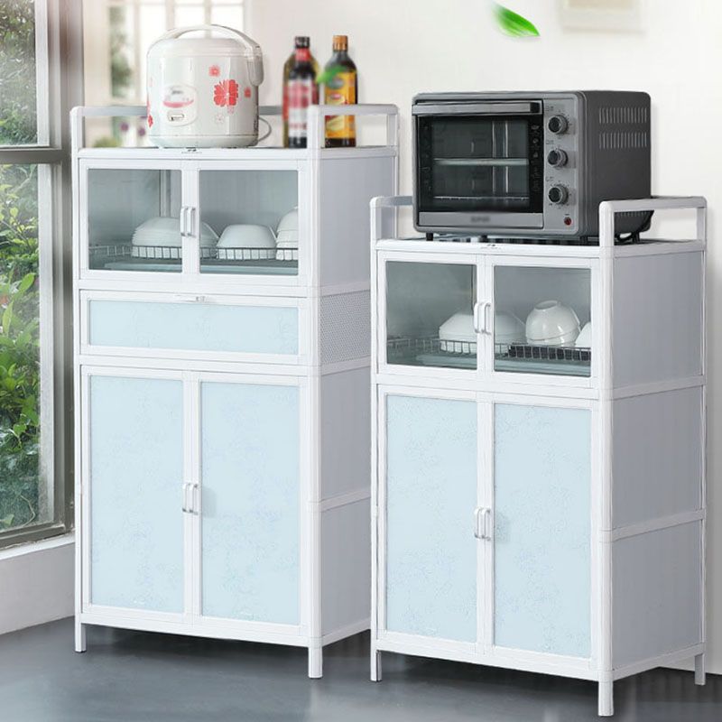 White Kitchen Buffet Stand Modern Metal Glass Doors Open Storage Buffet ...