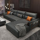 Recessed Arm Dark Gray Modern Chaise Faux Leather L-Shape Sofa