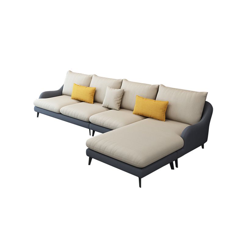 4-Seater L-Shape Sectional with Pillows Back and Slopped Arms Clearhalo 'furn' 'furn_sectionals' 'Furniture' 'Living Room Furniture' 'Sectionals' 1200x1200_ec053052-94e9-4d71-9240-9c086fd1bc38