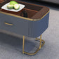 Eigentijdse salontafel met opberglade en gouden framebasis