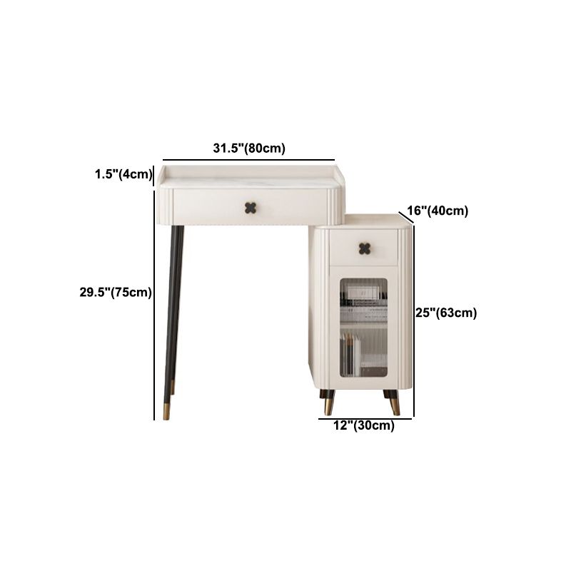 Contemporary Stone Vanity Dressing Table Set with Stool in White of 29.53" H