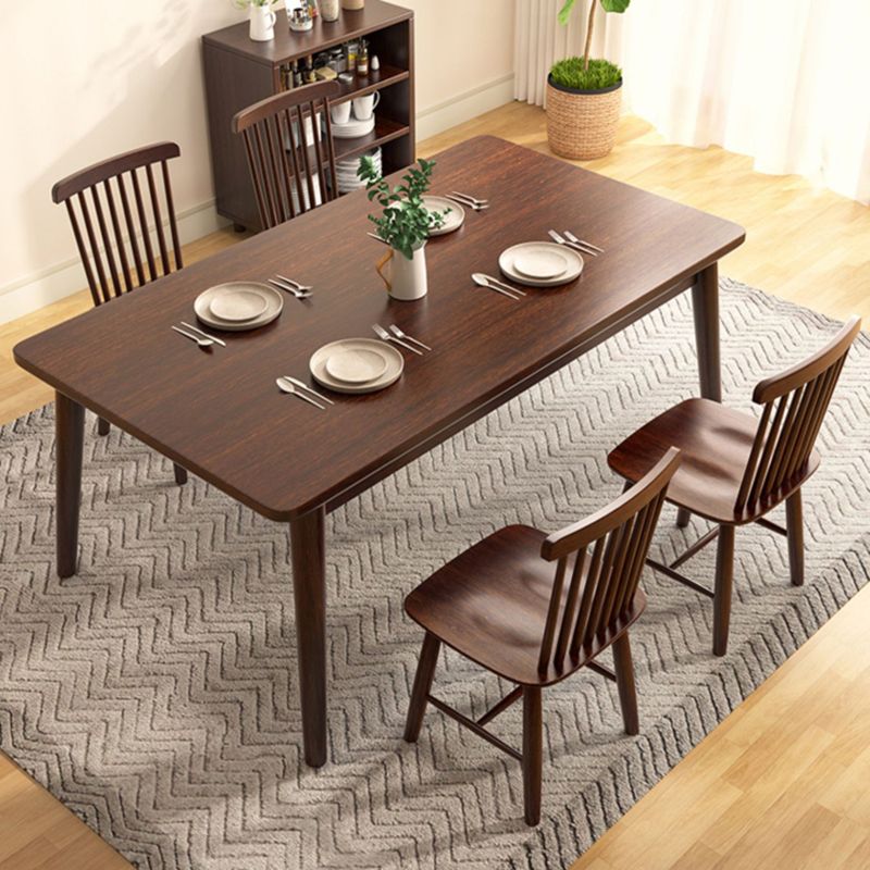 Modern Brown Rubberwood Top Dining Table with 4 Solid Wood Legs Clearhalo 'Dining Tables & Seating' 'Dining Tables' 'dining_table' 'furn' 'furn_dining_table' 'Furniture' 'Kitchen & Dining Furniture' 1200x1200_ec0bea7a-20ed-4b28-8d83-01cd96420971