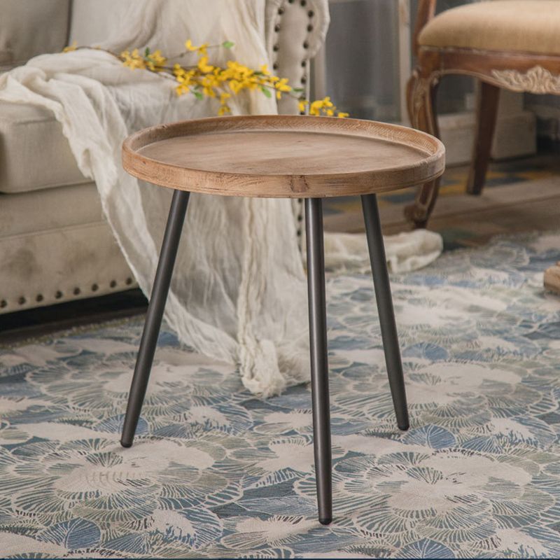 素朴なソリッドウッド3脚トレイトップラウンド苦しんでいるリビングルームサイドテーブル