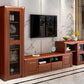 Soporte de madera moderno para TV, consola de almacenamiento abierto, soporte multimedia para TV con puertas para sala de estar