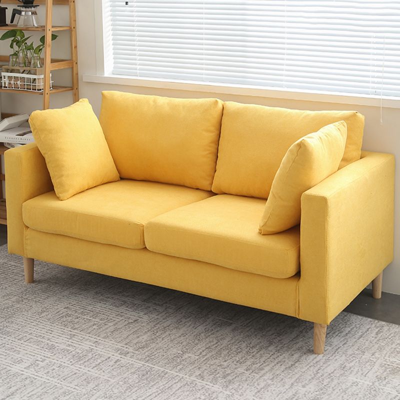 Scandinavisch linnen loveseat met vierkante armen en 2 kussens terug