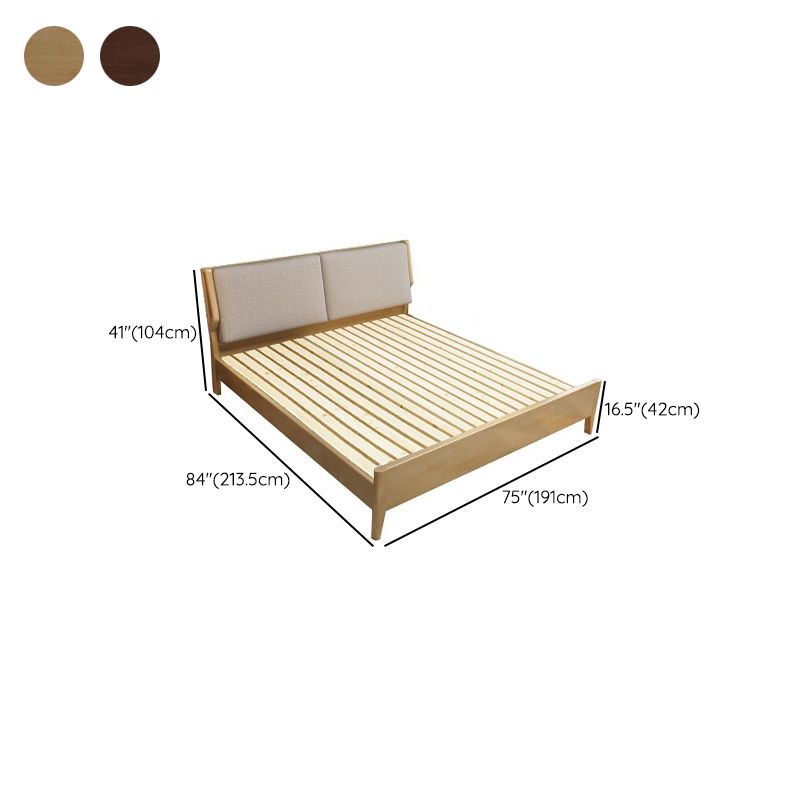 Cama estándar de madera maciza contemporánea, cama de cabecera tapizada rectangular