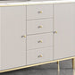 Armadietto di sideboard bianco con cassetti in pietra e tavolo da sideboard in legno