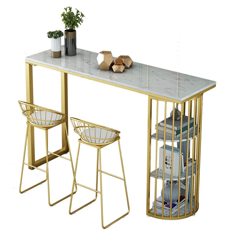 Stone Bar Dining Table Glam Style Rectangle Bar Table with Double Pedestal for Dining Room Clearhalo 'Bar Furniture' 'Bar Tables' 'bar_tables' 'furn' 'furn_bar_tables' 'Furniture' 'Kitchen & Dining Furniture' 1200x1200_ec21fb9e-f48e-4ba2-8873-b6bf65dbec92