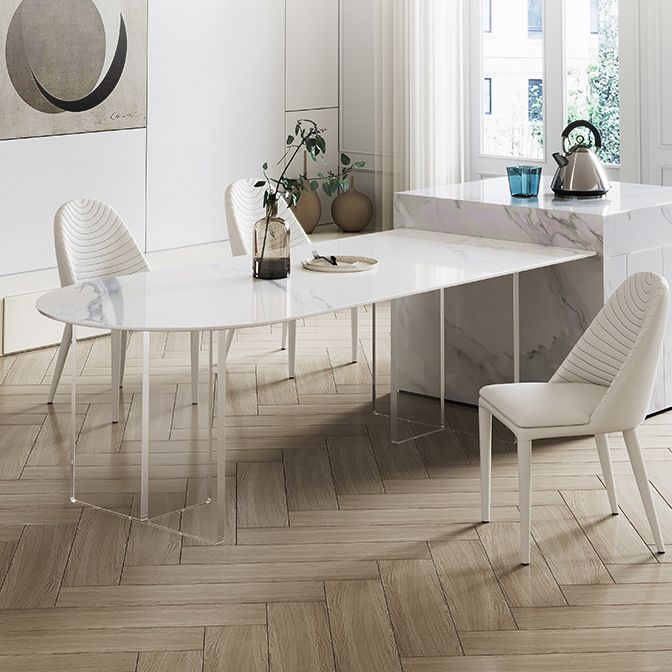 焼結石ダイニングテーブルアクリルベースのあるモダンスタイルのダイニングテーブル