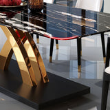 Glam Style Sintered Stone Table Rectangle Table with Metal Legs for Kitchen Clearhalo 'Dining Tables & Seating' 'Dining Tables' 'dining_table' 'furn' 'furn_dining_table' 'Furniture' 'Kitchen & Dining Furniture' 1200x1200_ec25b787-93d3-48d0-bb2f-9788a356f9a7