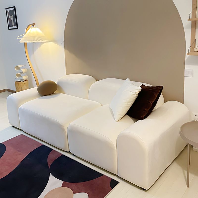 Contemporary Faux Leather/Velvet Sofa White Round Arm Loveseat Clearhalo 'furn' 'furn_sofas' 'Furniture' 'furniture_sofas' 'Living Room Furniture' 'Sofa' 'sofas' 1200x1200_ec267b24-43ac-4ac4-b814-04ab6df55314