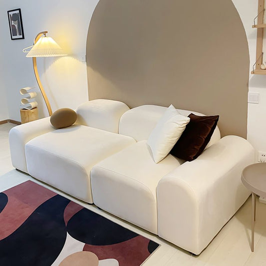 Contemporary Faux Leather/Velvet Sofa White Round Arm Loveseat Clearhalo 'furn' 'furn_sofas' 'Furniture' 'furniture_sofas' 'Living Room Furniture' 'Sofa' 'sofas' 1200x1200_ec267b24-43ac-4ac4-b814-04ab6df55314