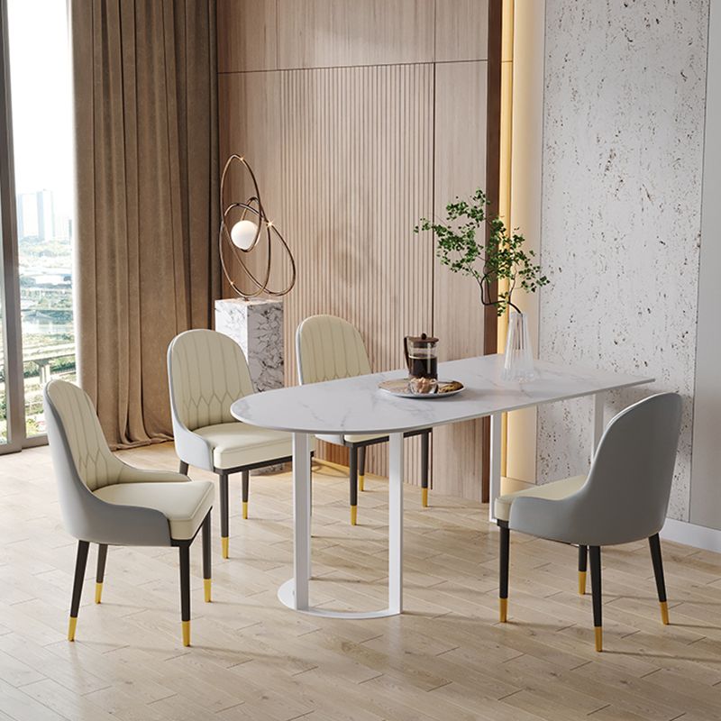 二重の台座付きの現代的なスタイルのダイニングテーブルストーンダイニングルームテーブル