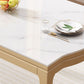 Table à manger moderne en pierre blanche avec pieds en bois massif pour le salon