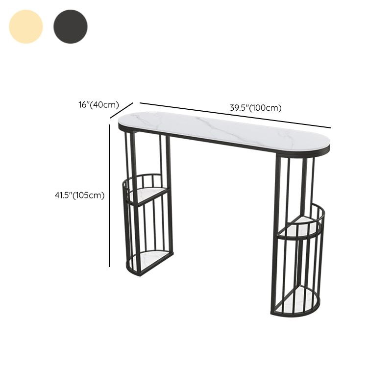 Glam -stijl gesinterde stenen top ovale bar eettafel met planken