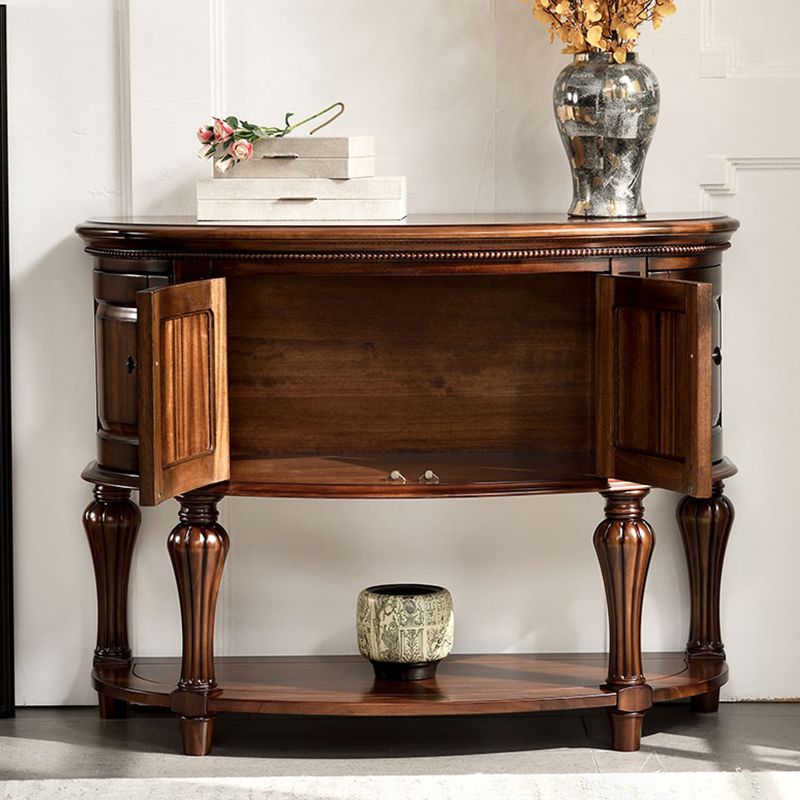 Half Moon Shape Contemporary Console Table Brown Wood Console Sofa Table