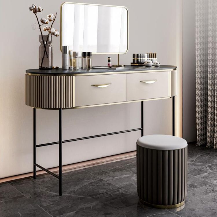 Set di vanità con 2 cassetti di stoccaggio da 17,71 "con specchio e sgabello imbottito