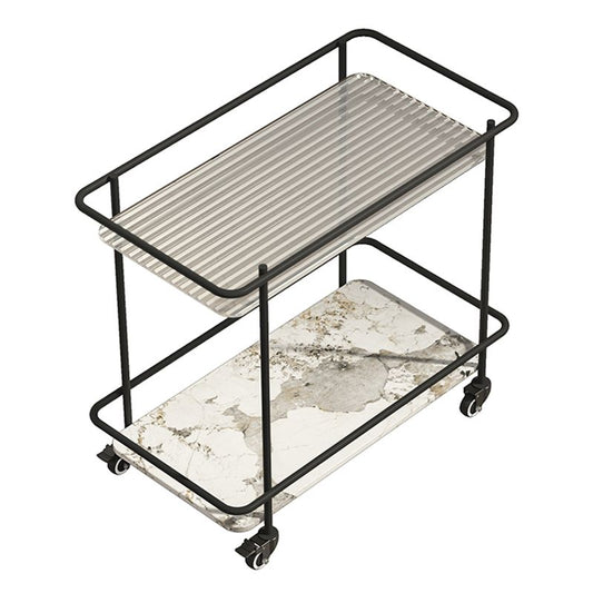 Glass Top End Table with Casters Modern 25.6"w 1-Shelf Side Table