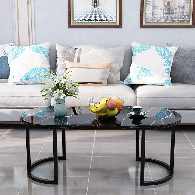 17.7"H Modern Metal Sled Base Wood Oval Coffee Table For Living Room Clearhalo 'Coffee & Accent Tables' 'Coffee Tables' 'coffee_tables' 'furn' 'furn_coffee_tables' 'Furniture' 'furniture_coffee_tables' 'Living Room Furniture' 1200x1200_ec369c5b-7315-4ae3-83f5-80ccfedb5695