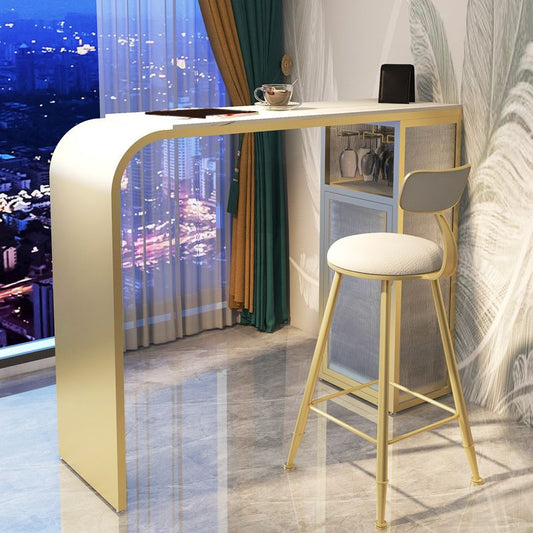 コンテンポラリースタイルバーテーブルストーンレクタングルバーワインテーブルストレージ付き