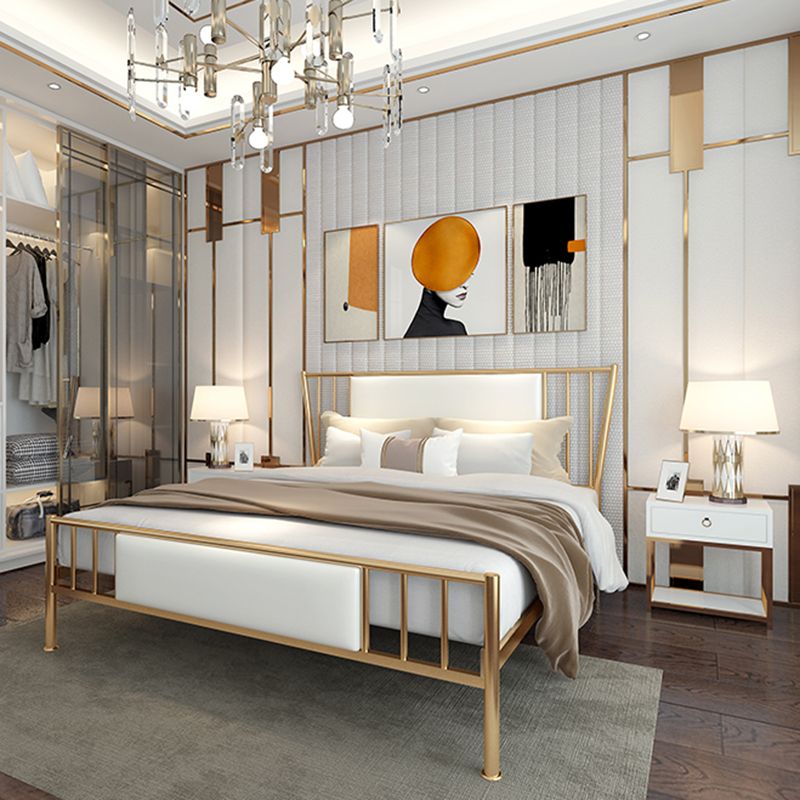 Letto imbottito bianco con testiera di basso profilo con gambe metalliche