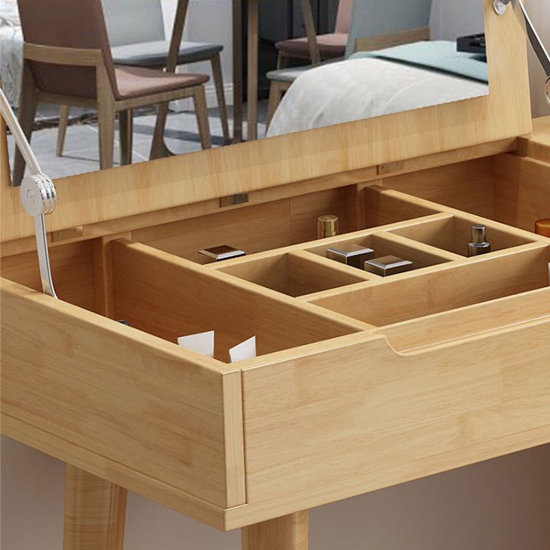 Scandinavian Wood Vanity Set 4-Drawer Flip-Top Makeup Dressing Table