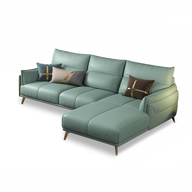 Green Modern Genuine Leather Cushion Back Sofa/Sectional with Wear-Resisting Clearhalo 'furn' 'furn_sectionals' 'Furniture' 'furniture_sectionals' 'Living Room Furniture' 'Sectionals' 1200x1200_ec3e92b7-11ec-4a45-92ae-ed7040753ebc
