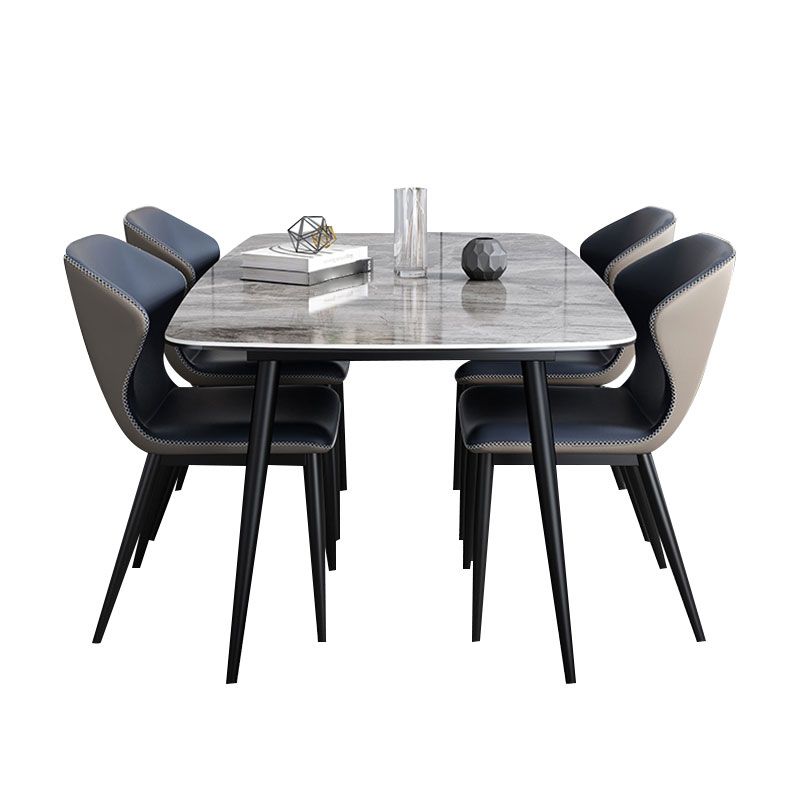 Modern Sintered Stone Table Set of 5/7 with Rectangle Table Dining Set with PU Leather Chairs Clearhalo 'Dining Room Sets' 'Dining Tables & Seating' 'dining_room_set' 'furn' 'furn_dining_room_set' 'Furniture' 'furniture_dining_room_set' 'Kitchen & Dining Furniture' 'kitchen&dining_furn' 'kitchen' 1200x1200_ec47bf38-6b7f-4d04-b08d-4f234e0f5d1b