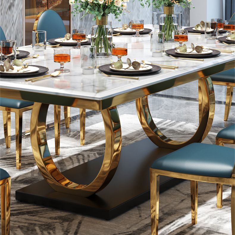 White Table Stone Top Traditional Luxury Rectangle Table with Stainless Steel Frame Clearhalo 'Dining Tables & Seating' 'Dining Tables' 'dining_table' 'furn' 'furn_dining_table' 'Furniture' 'Kitchen & Dining Furniture' 1200x1200_ec4d9135-89e6-4e08-8f62-53ac47aecda1
