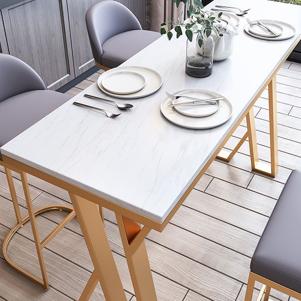 Tavolo da pranzo in pietra glam tavolo da bar rettangolo con doppio piedistallo per soggiorno