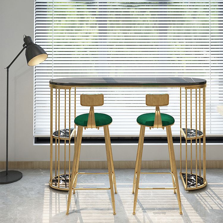 Glam Iron Bar Dining Table Stone Top Oval Indoor Bistro Table with 2-Shelf Fixed Table Clearhalo 'Bar Furniture' 'Bar Tables' 'bar_tables' 'furn' 'furn_bar_tables' 'Furniture' 'furniture_bar_tables' 'Kitchen & Dining Furniture' 1200x1200_ec52633f-7c2a-4423-80f7-71bd6be77914