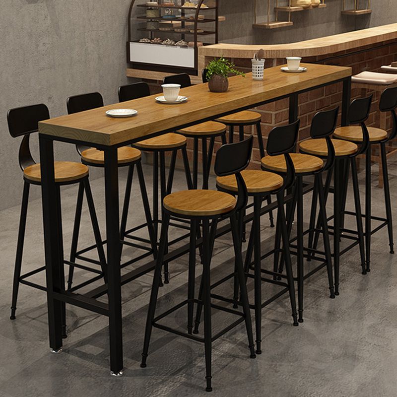 Wood Top Bar-height Table Black Legs and Metal Base Bar Table for Living Room Clearhalo 'Bar Furniture' 'Bar Tables' 'bar_tables' 'furn' 'furn_bar_tables' 'Furniture' 'Kitchen & Dining Furniture' 1200x1200_ec5266bf-cf60-4c3b-9dc6-e74e5d65920a