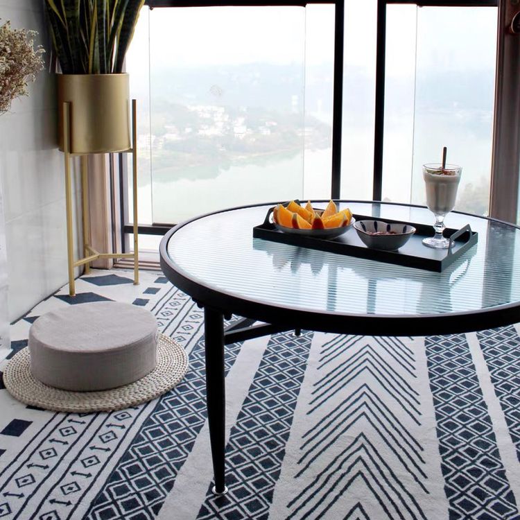 Round Metal 3 Legs Base Design Transparent Glass Table Coffee Table