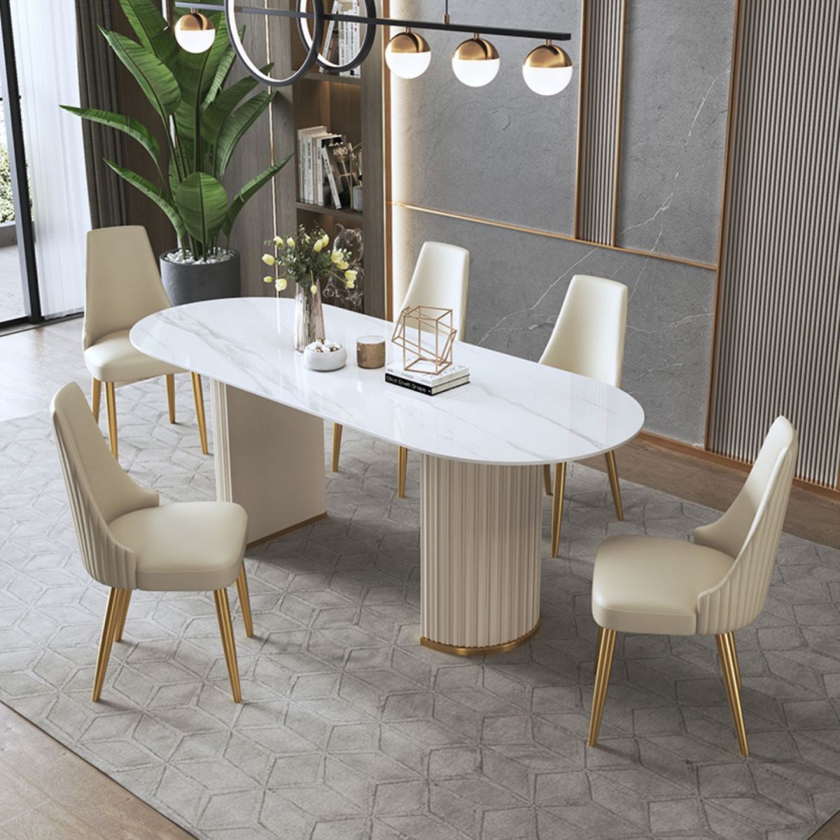 Traditional Luxury Oval Dining Room Table Sintered Stone Table with White Double Pedestal Clearhalo ' dining_table' 'Dining Tables & Seating' 'Dining Tables' 'furn' 'furn_dining_table' 'Furniture' 'furniture_dining_table' 'Kitchen & Dining Furniture' 'kitchen&dining_furn' 'kitchen' 'kitchen_dining_table' 1200x1200_ec573ee4-f632-4990-8c99-2e036efeb9f1