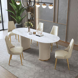 Traditional Luxury Oval Dining Room Table Sintered Stone Table with White Double Pedestal Clearhalo ' dining_table' 'Dining Tables & Seating' 'Dining Tables' 'furn' 'furn_dining_table' 'Furniture' 'furniture_dining_table' 'Kitchen & Dining Furniture' 'kitchen&dining_furn' 'kitchen' 'kitchen_dining_table' 1200x1200_ec573ee4-f632-4990-8c99-2e036efeb9f1