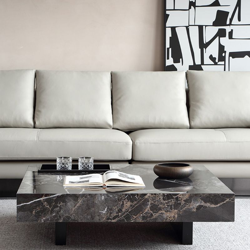 Glam Square Slate Coffee Table Stainless Steel Sled Cocktail Table Clearhalo 'Coffee & Accent Tables' 'Coffee Tables' 'coffee_tables' 'furn' 'furn_coffee_tables' 'Furniture' 'Living Room Furniture' 1200x1200_ec58a087-38af-4f52-b02f-1ac5a1caf1bf