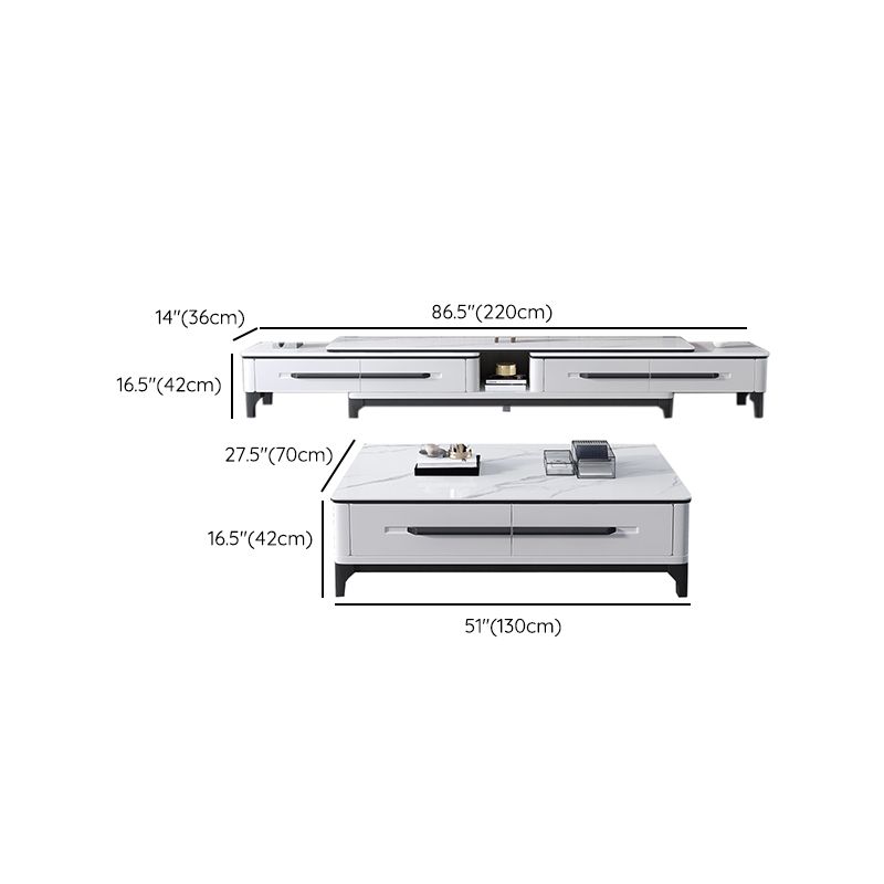 Leisteen koffie of eindtafel met opbergladen rechthoek 4 poten