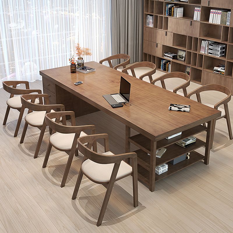 Moderne massive Holz -Büro -Schreibtisch Rechteck Task Schreibtisch mit Schubladen und Regalen