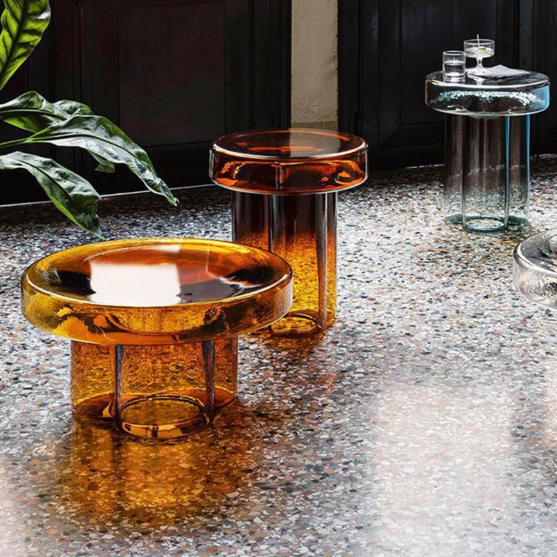 Modern Glass Coffee Table with Round Top and One Foot for Living Room Clearhalo 'Coffee & Accent Tables' 'Coffee Tables' 'coffee_tables' 'furn' 'furn_coffee_tables' 'Furniture' 'Living Room Furniture' 1200x1200_ec5fe1e5-d4f9-4190-b6bb-da0d4a8e7be7