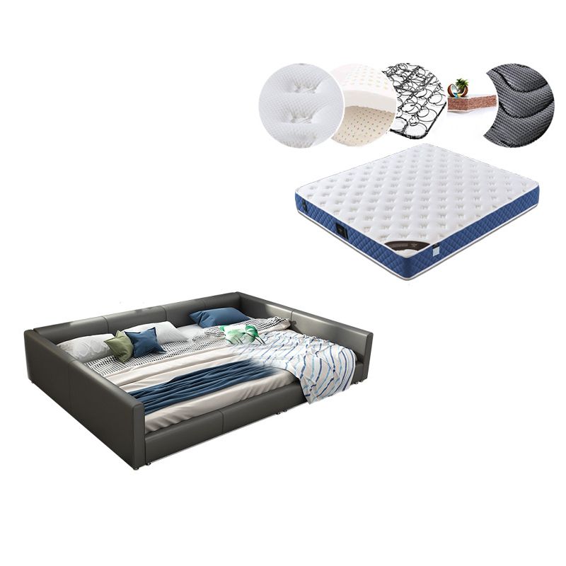 Contemporary Grey Genuine Leather and Wood Standard Bed for Bedroom