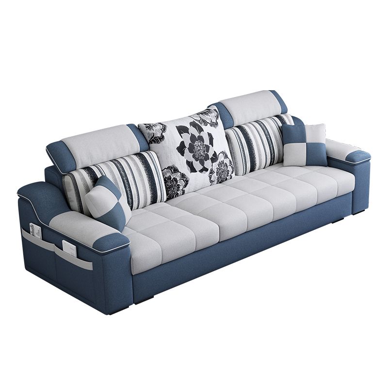Divano in lino top cuscino e chaise di divano posteriore sciolto da 31,5 "H in grigio e blu