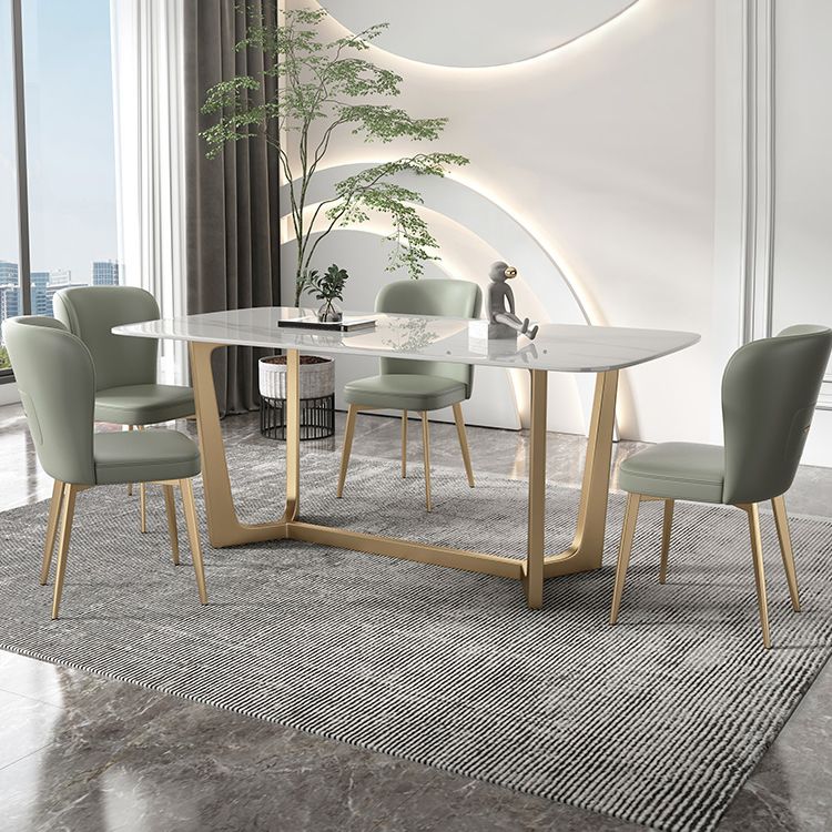 Contemporary Rectangle Dining Room Table White Sintered Stone Table with Gold Trestle Base Clearhalo ' dining_table' 'Dining Tables & Seating' 'Dining Tables' 'furn' 'furn_dining_table' 'Furniture' 'furniture_dining_table' 'Kitchen & Dining Furniture' 'kitchen&dining_furn' 'kitchen' 'kitchen_dining_table' 1200x1200_ec6472b2-4d18-427d-b6f9-f6b36dd3547d